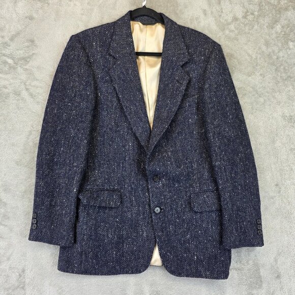 Vintage Calvin Klein Blazer Mens 40R Navy Herringbone 2 Button Made USA 90s - Picture 1 of 15